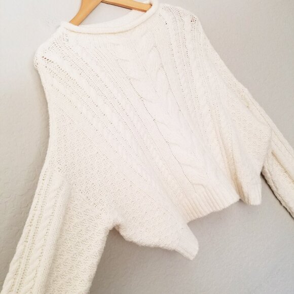 Anthropologie Pilcro Rolled Mock Neck Cable Knit Sweater Pullover, Ivory White S - Picture 15 of 16